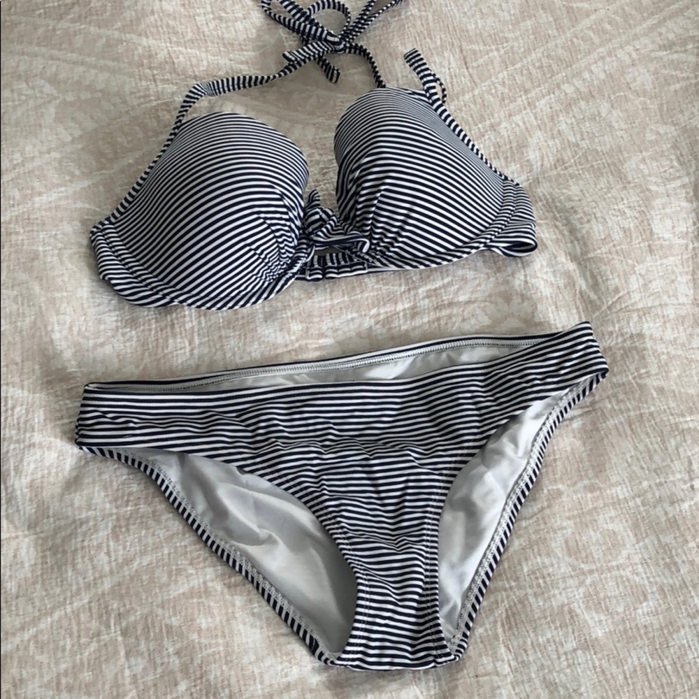 Aerie Navy & White Striped Bikini